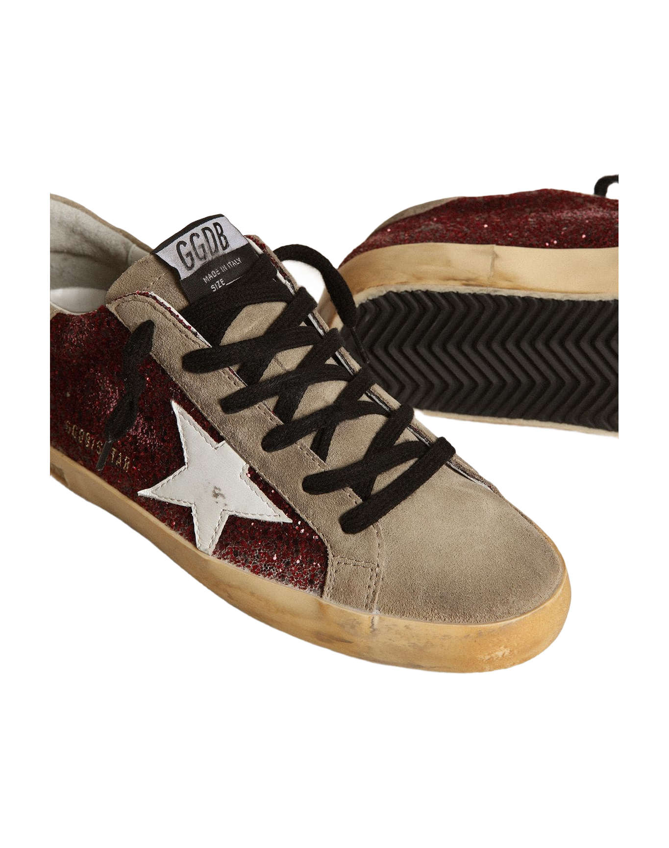Women | Super-Star Burgundy Glitter with White Leather Star & Dove-Gray Suede Tongue | Bordeaux x Taupe x White