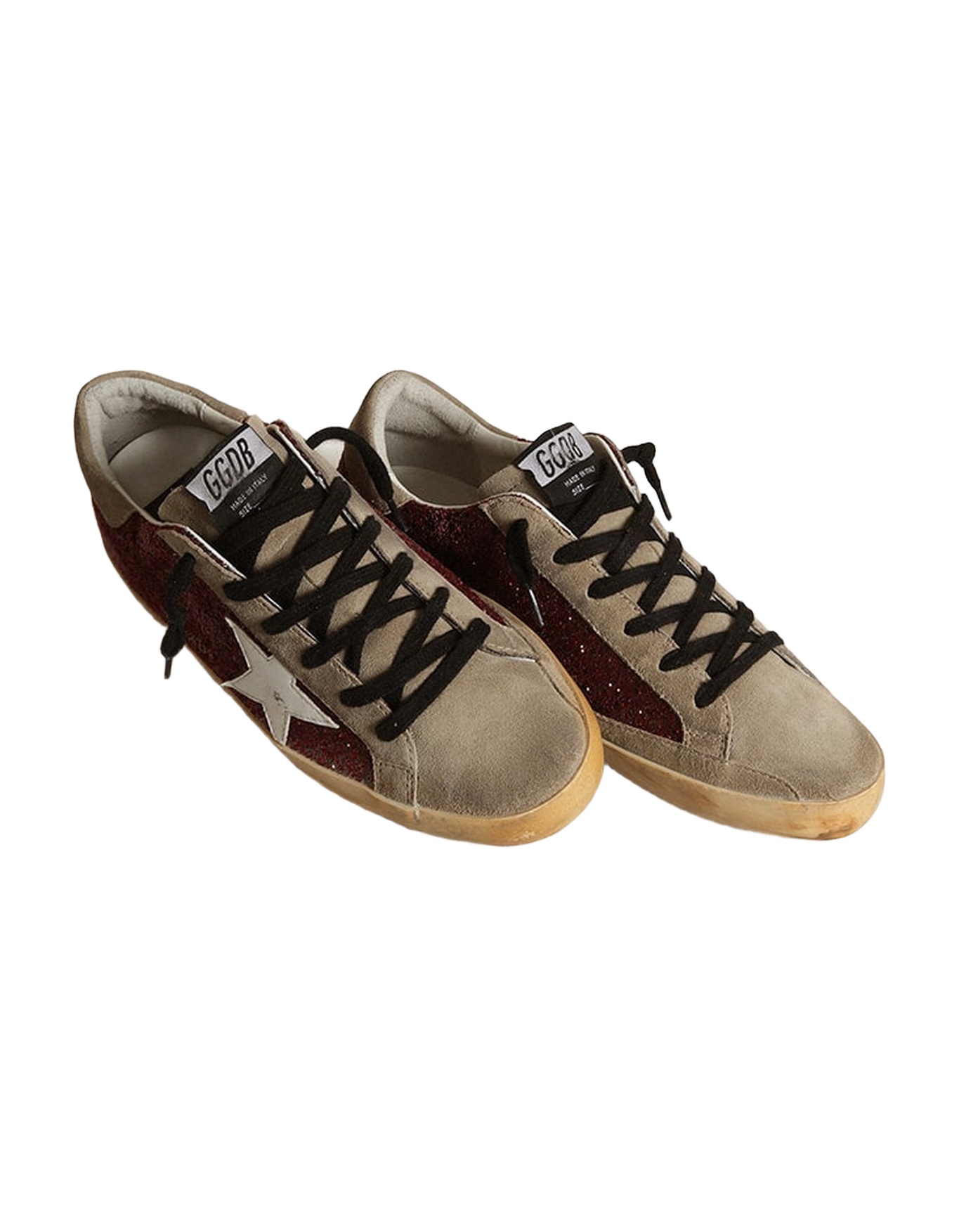 Women | Super-Star Burgundy Glitter with White Leather Star & Dove-Gray Suede Tongue | Bordeaux x Taupe x White