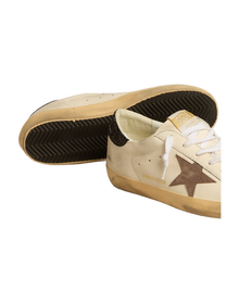 Women | Super-Star Ltd with Laminated Leather Star & Black Glitter Heel Tab | White x Light Brown x Black