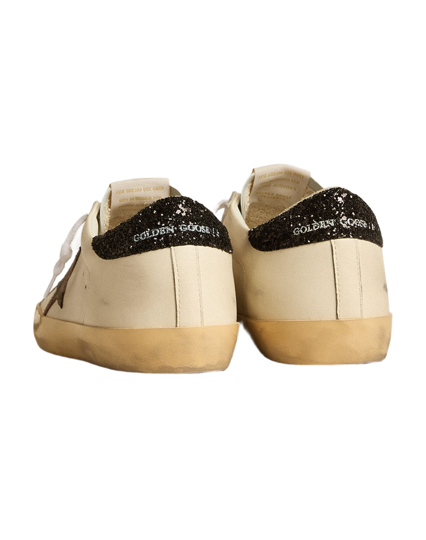 Women | Super-Star Ltd with Laminated Leather Star & Black Glitter Heel Tab | White x Light Brown x Black