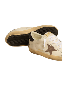 Women | Super-Star Ltd with Laminated Leather Star & Black Glitter Heel Tab | White x Light Brown x Black