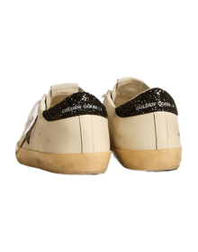 Women | Super-Star Ltd with Laminated Leather Star & Black Glitter Heel Tab | White x Light Brown x Black