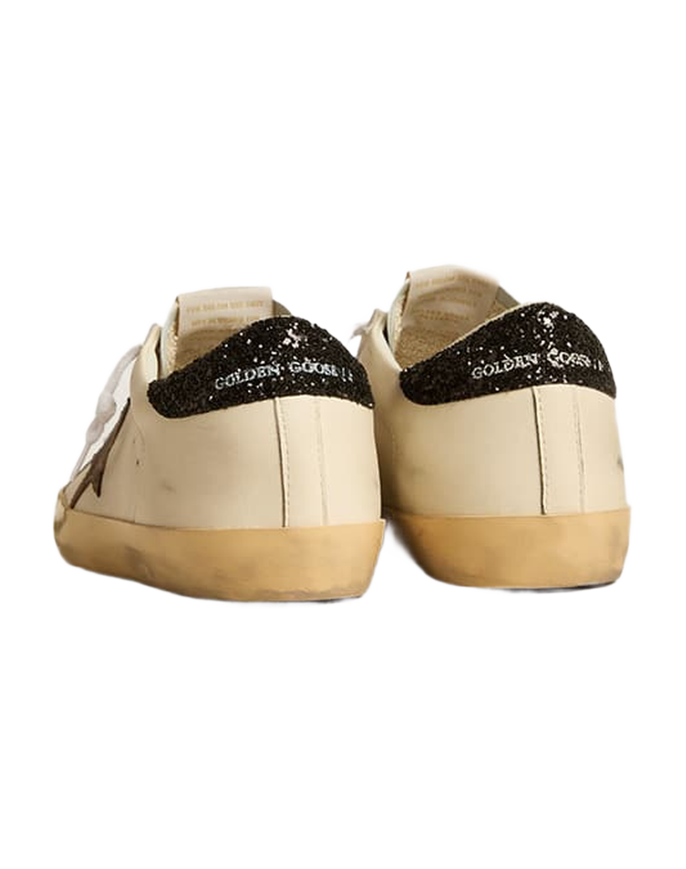 Women | Super-Star Ltd with Laminated Leather Star & Black Glitter Heel Tab | White x Light Brown x Black