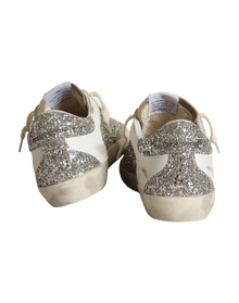Women | Super-Star Sneakers White Leather & Silver Glitter with Suede Star | Silver x White x Taupe