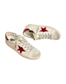 Women | Super-Star White Nappa & Suede Tongue with Red Star & Heel | White x Red x Ice