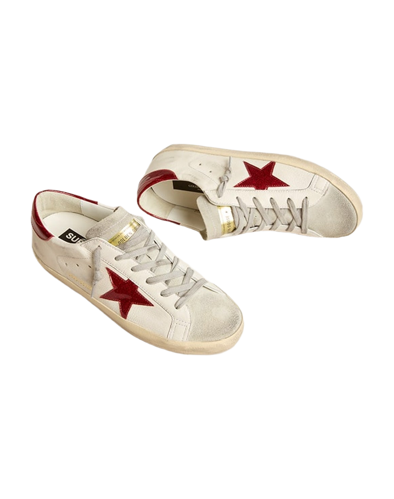 Women | Super-Star White Nappa & Suede Tongue with Red Star & Heel | White x Red x Ice