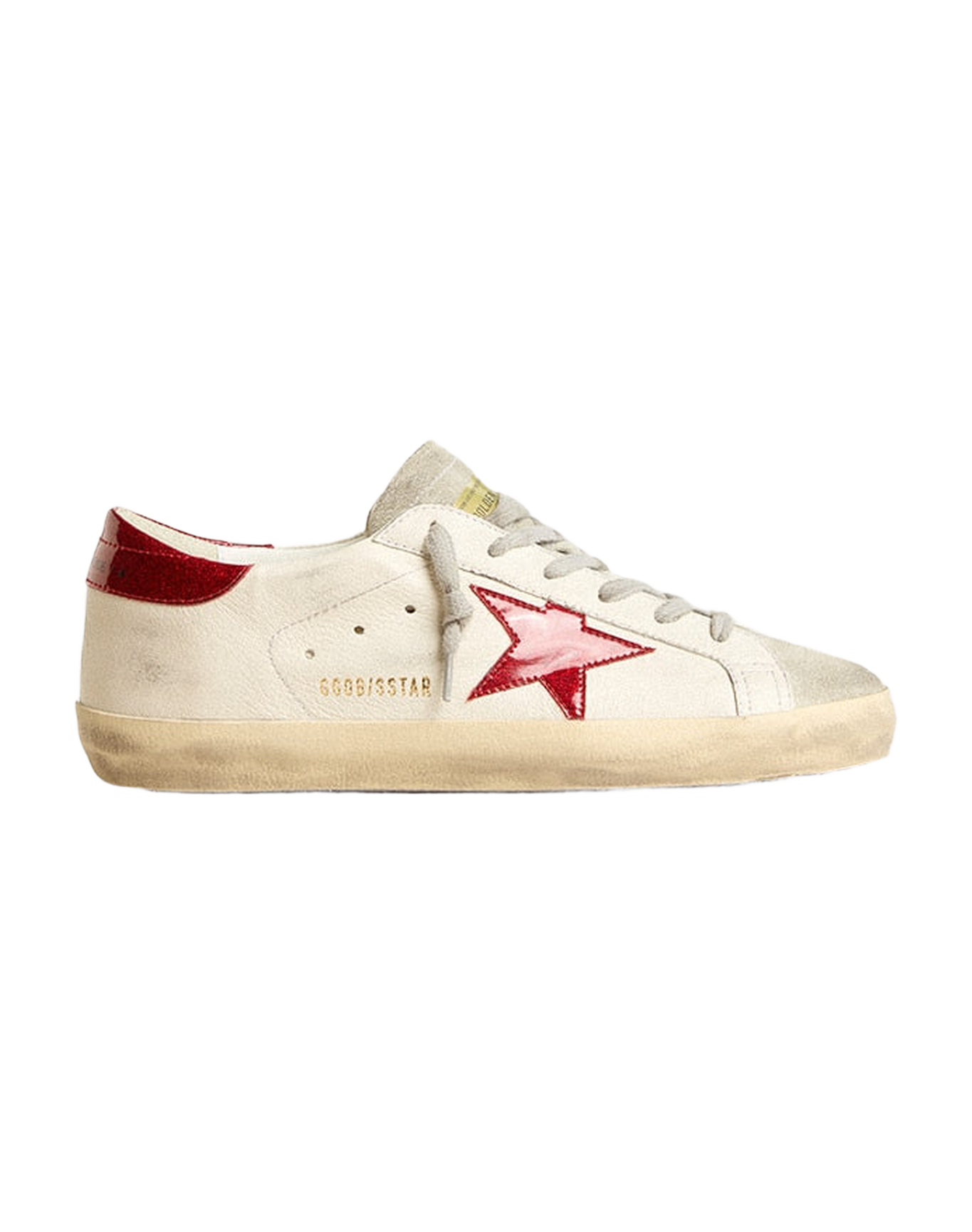 Women | Super-Star White Nappa & Suede Tongue with Red Star & Heel | White x Red x Ice