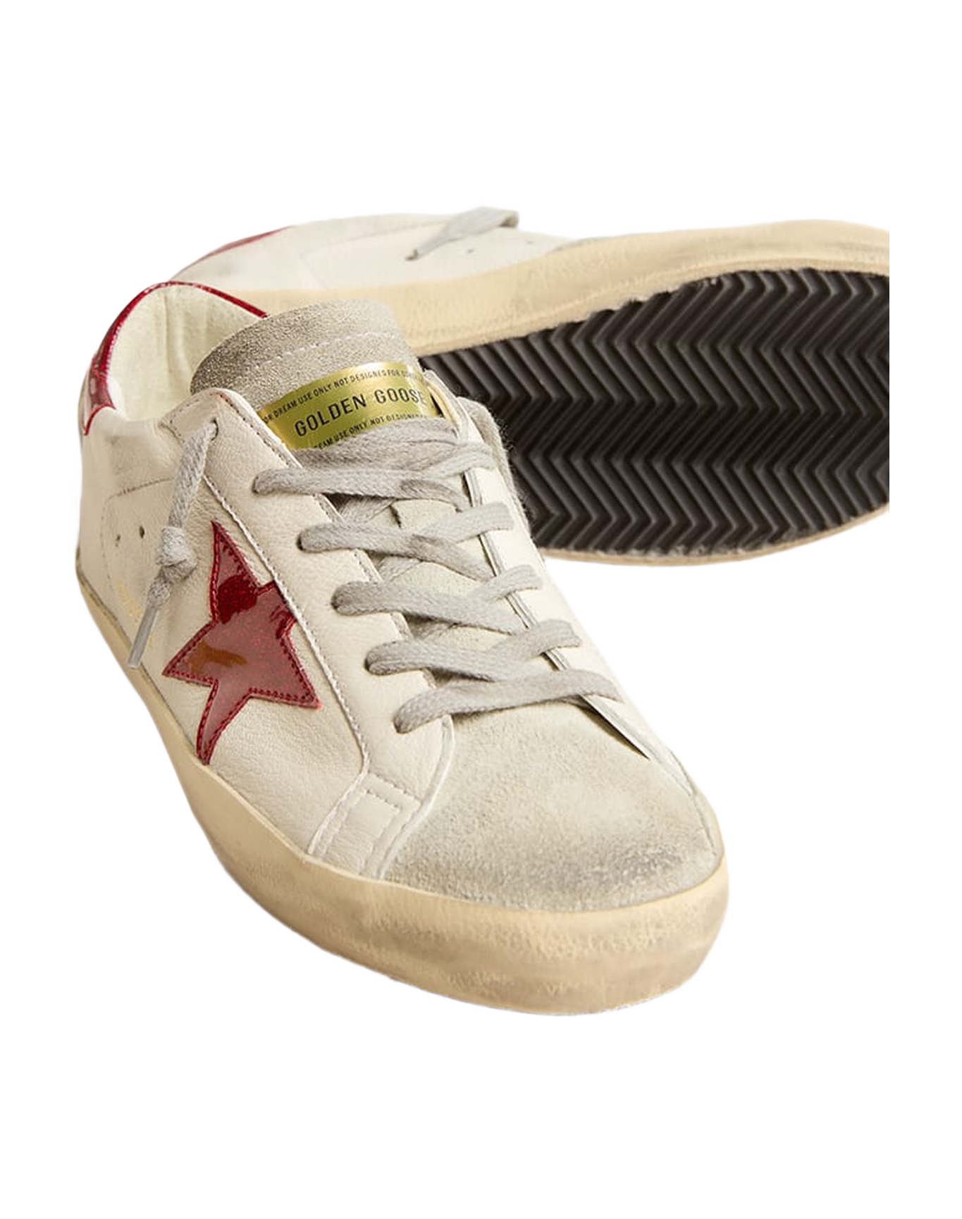 Women | Super-Star White Nappa & Suede Tongue with Red Star & Heel | White x Red x Ice