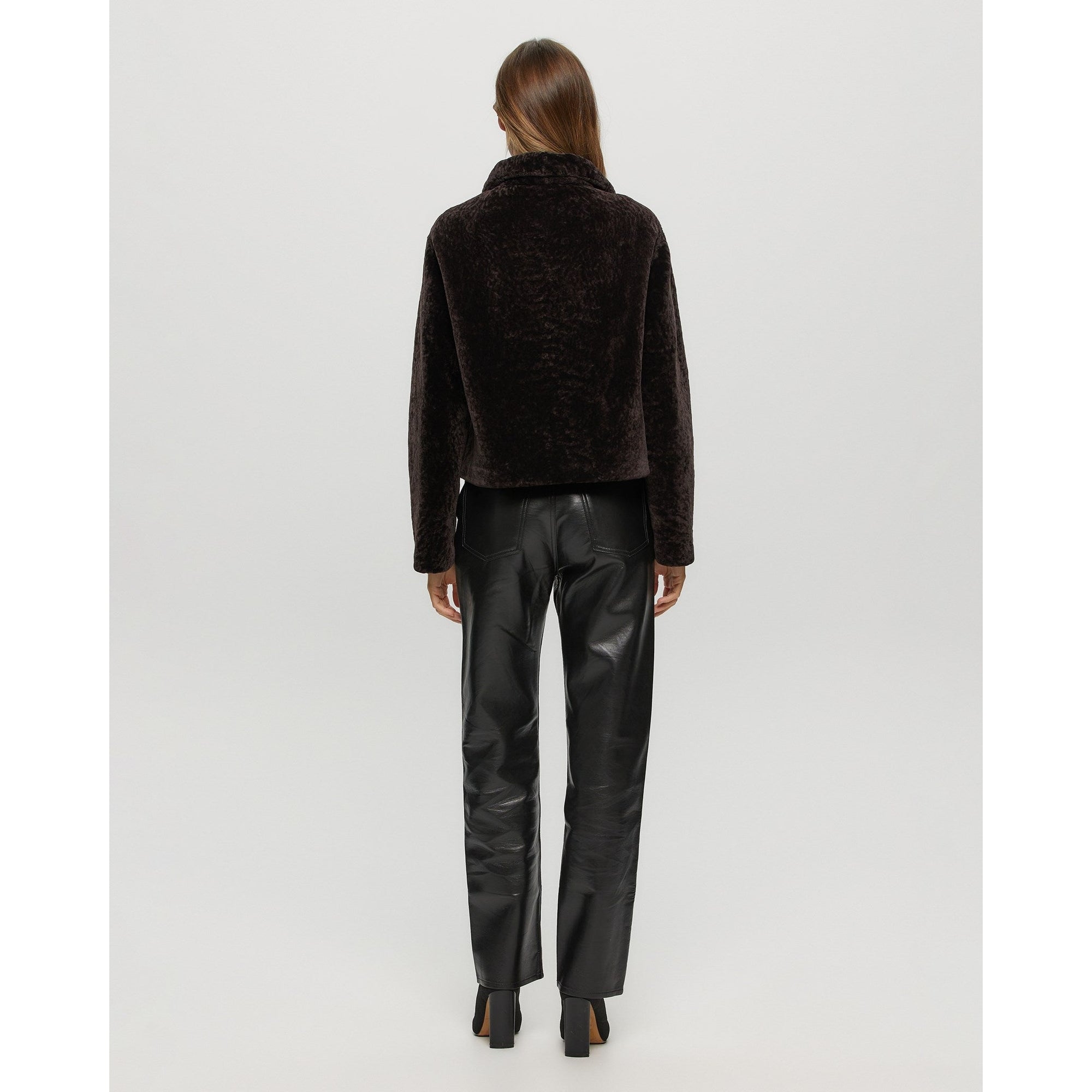 Women | Textured Shearling Lamb Jacket | Brown