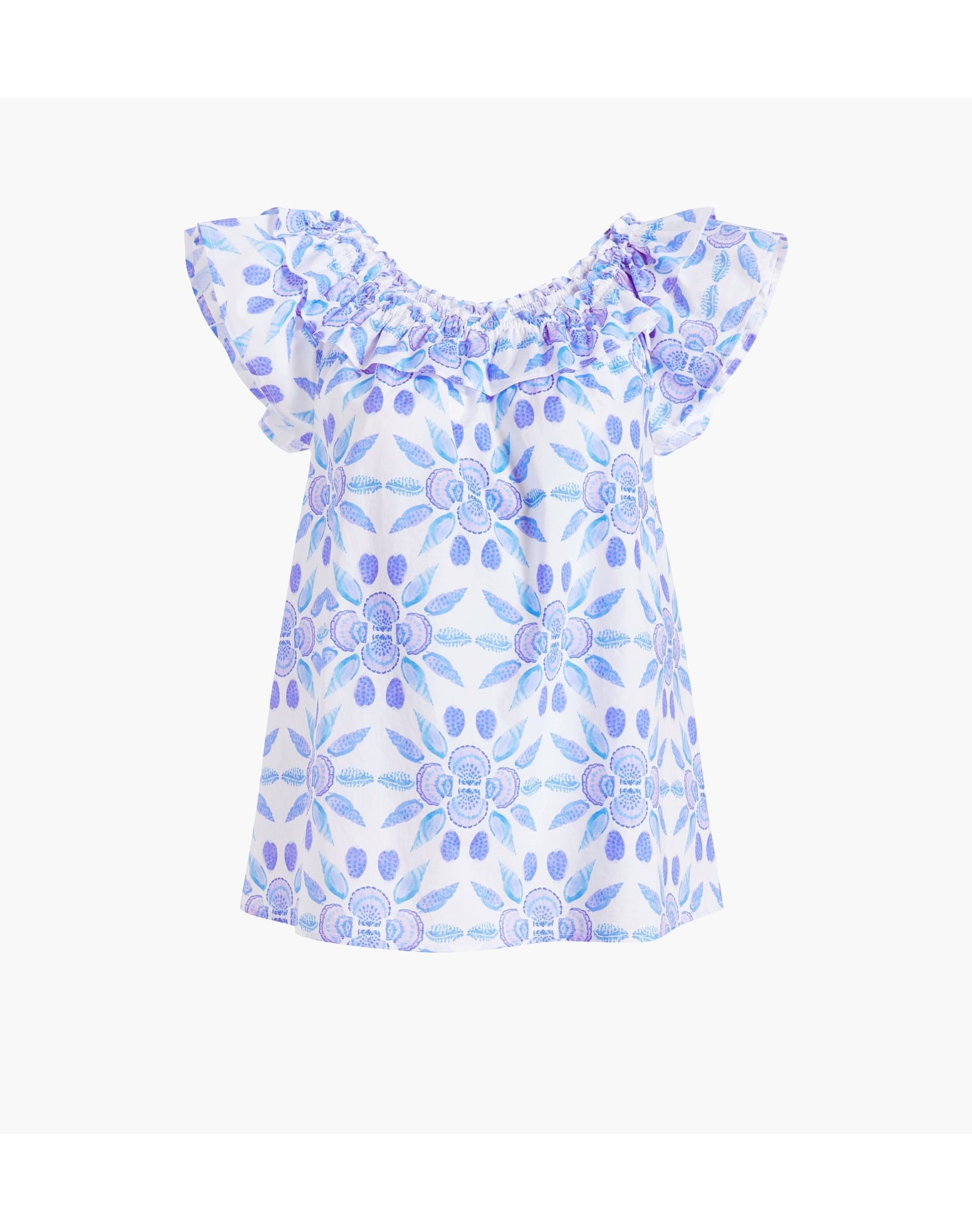 Women | The Augustine Top | Blue Shell Mosaic Cotton