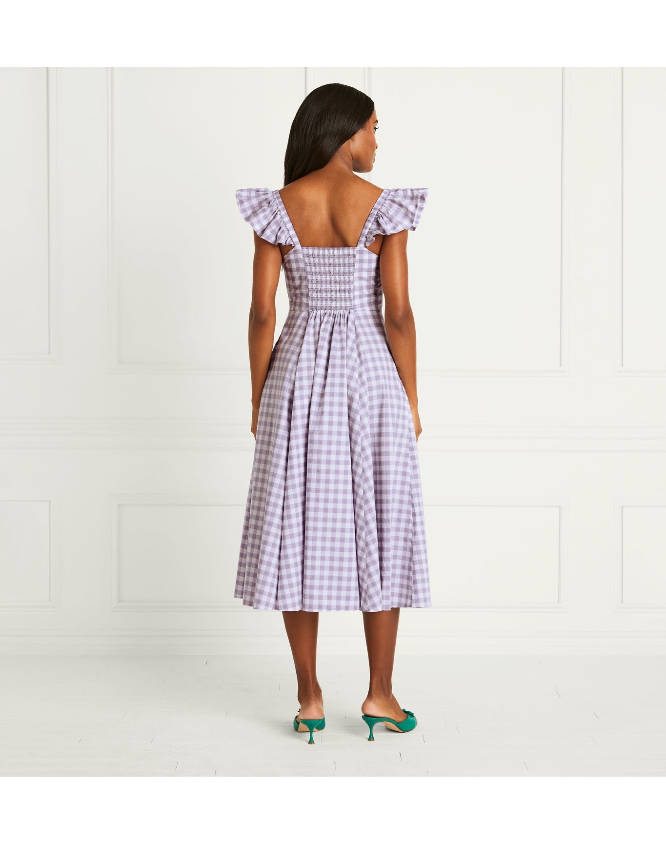 Women | The Daphne Dress | Lilac Clip Dot Check