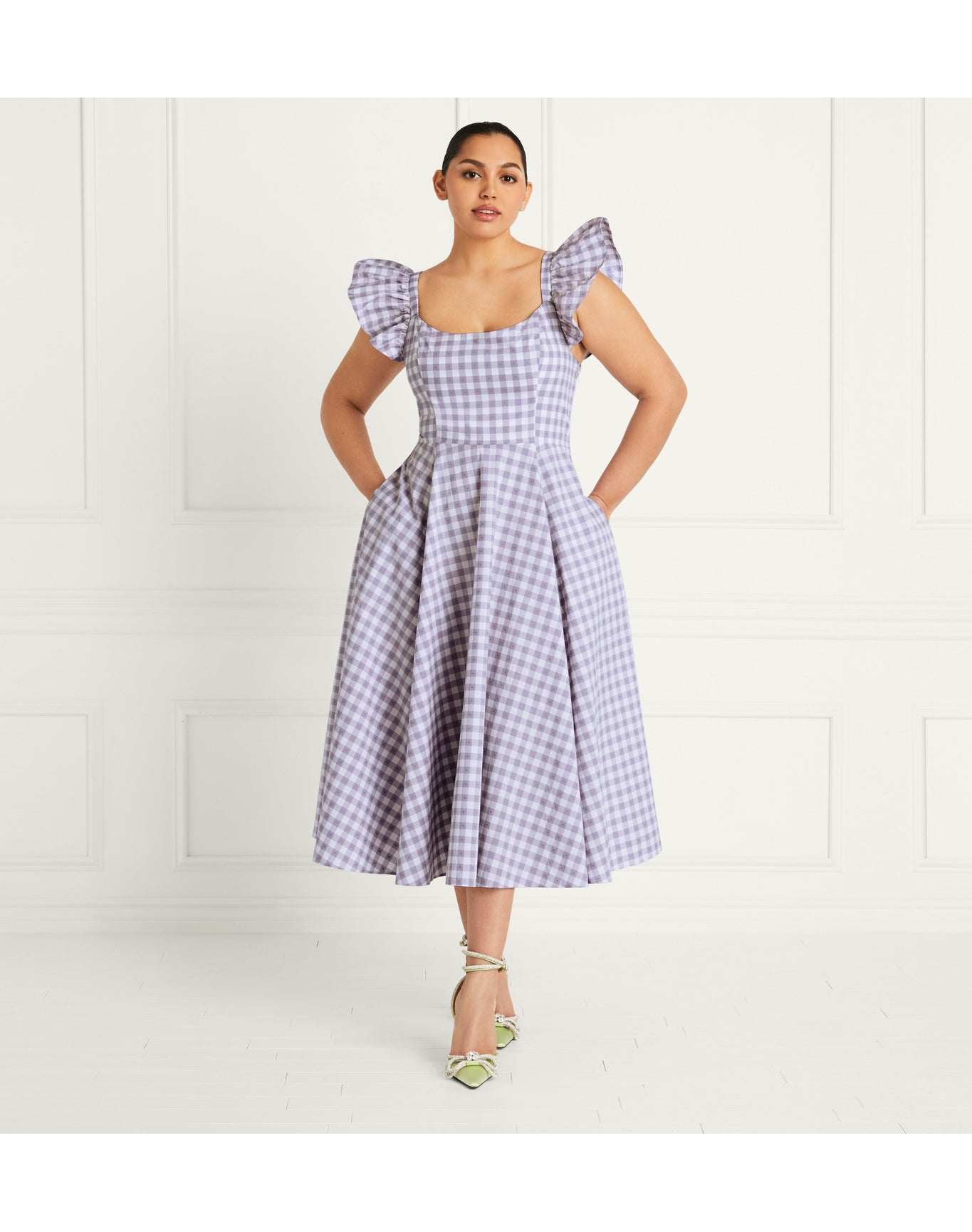 Women | The Daphne Dress | Lilac Clip Dot Check