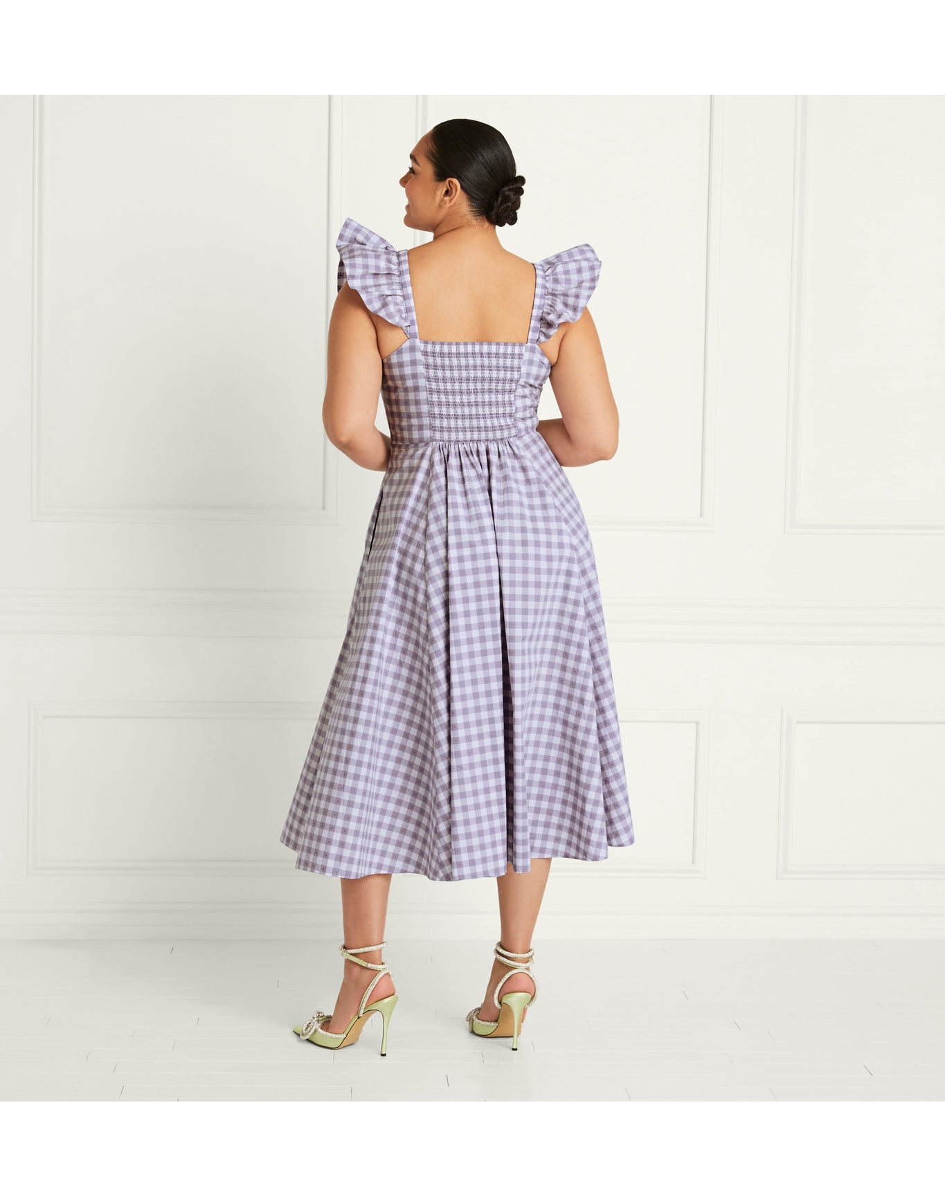 Women | The Daphne Dress | Lilac Clip Dot Check
