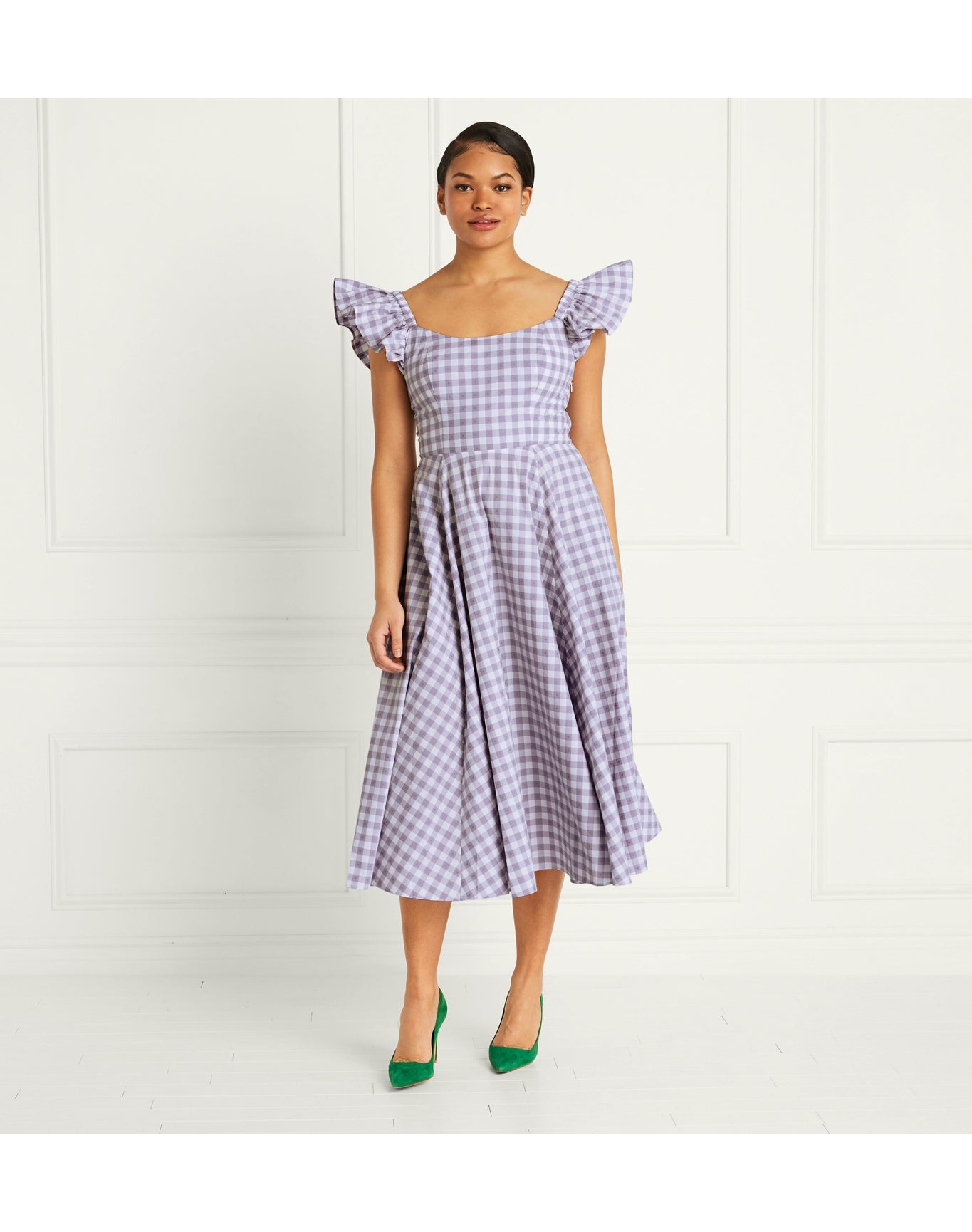 Women | The Daphne Dress | Lilac Clip Dot Check