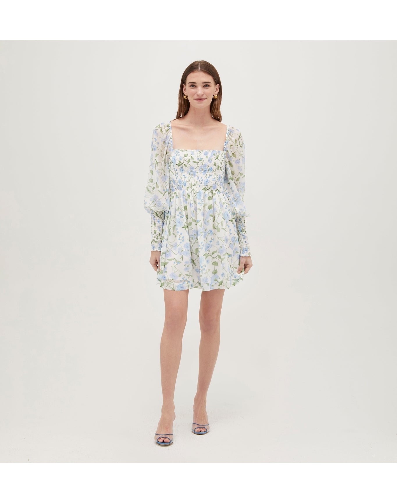 Women | The Grace Mini Nap Dress | Blue Peony Bouquet Georgette