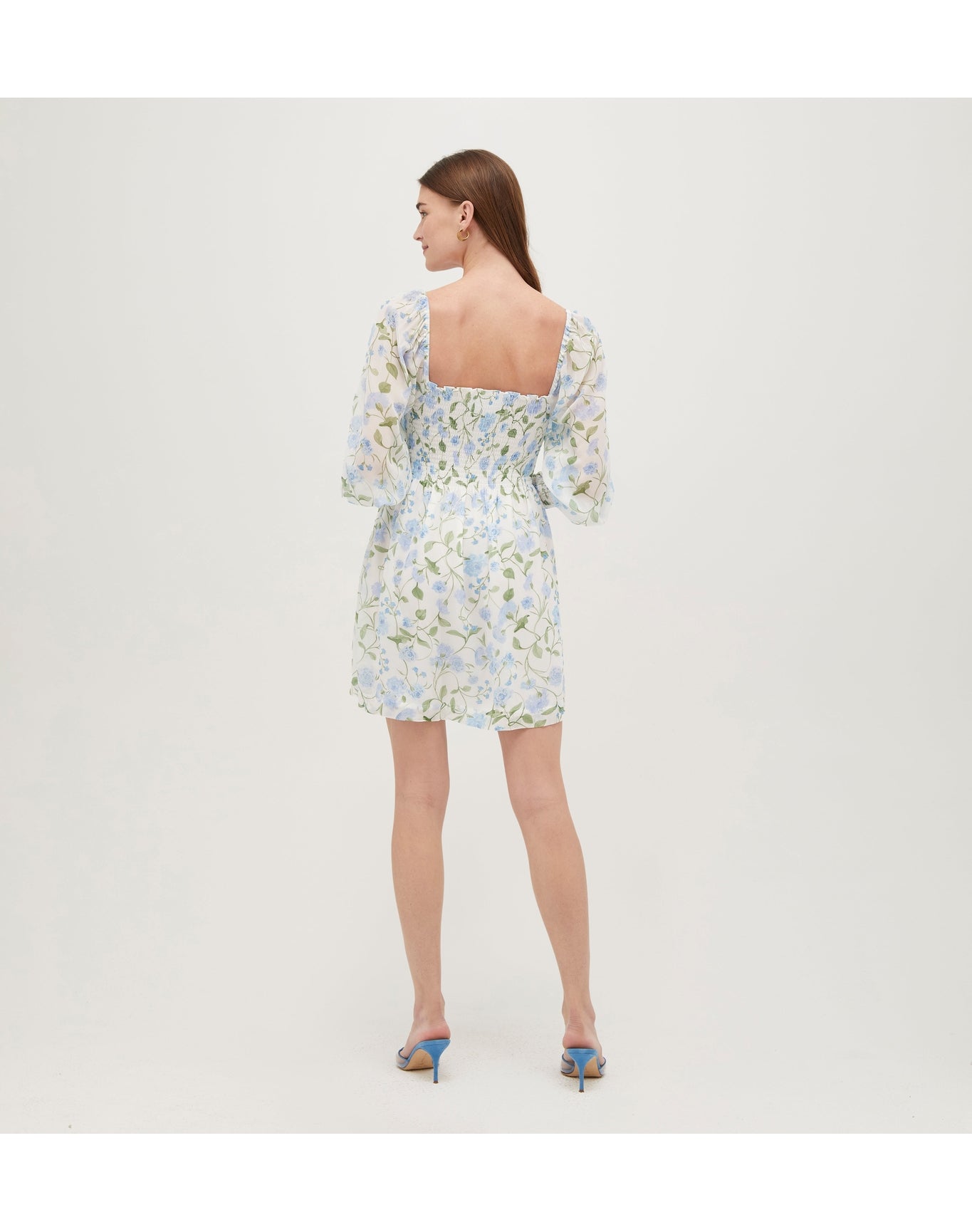 Women | The Grace Mini Nap Dress | Blue Peony Bouquet Georgette