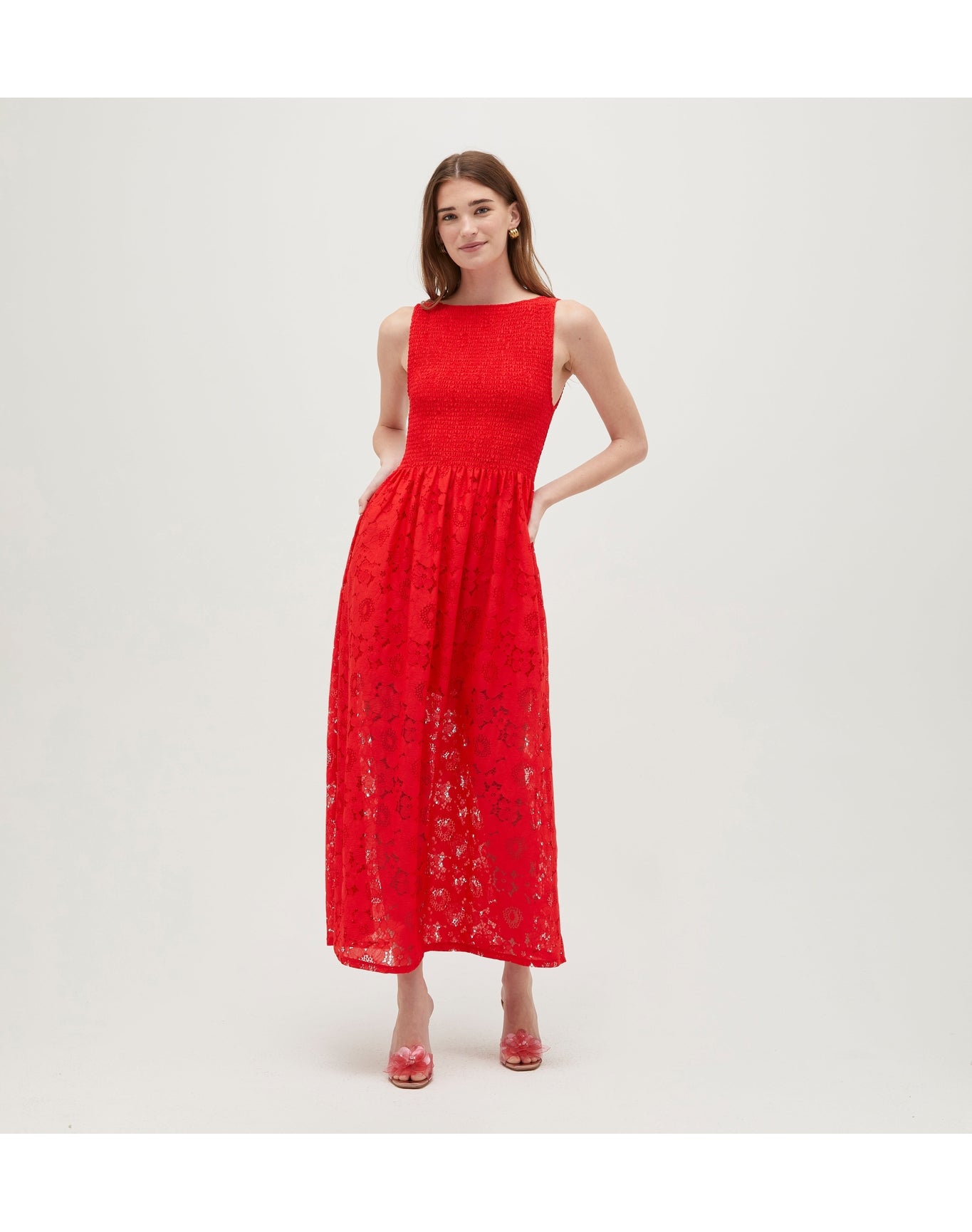 Women | The Lace Cosima Nap Dress | Poppy Red Floral Lace