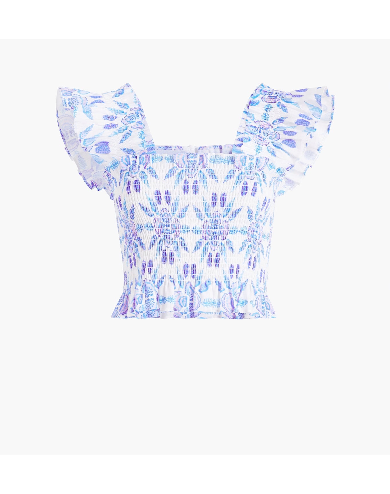 Women | The Linen Cropped Paz Nap Top | Blue Shell Mosaic Linen