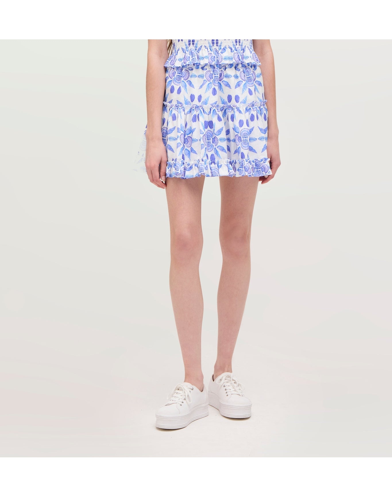 Women | The Linen Paz Skirt | Blue Shell Mosaic Linen