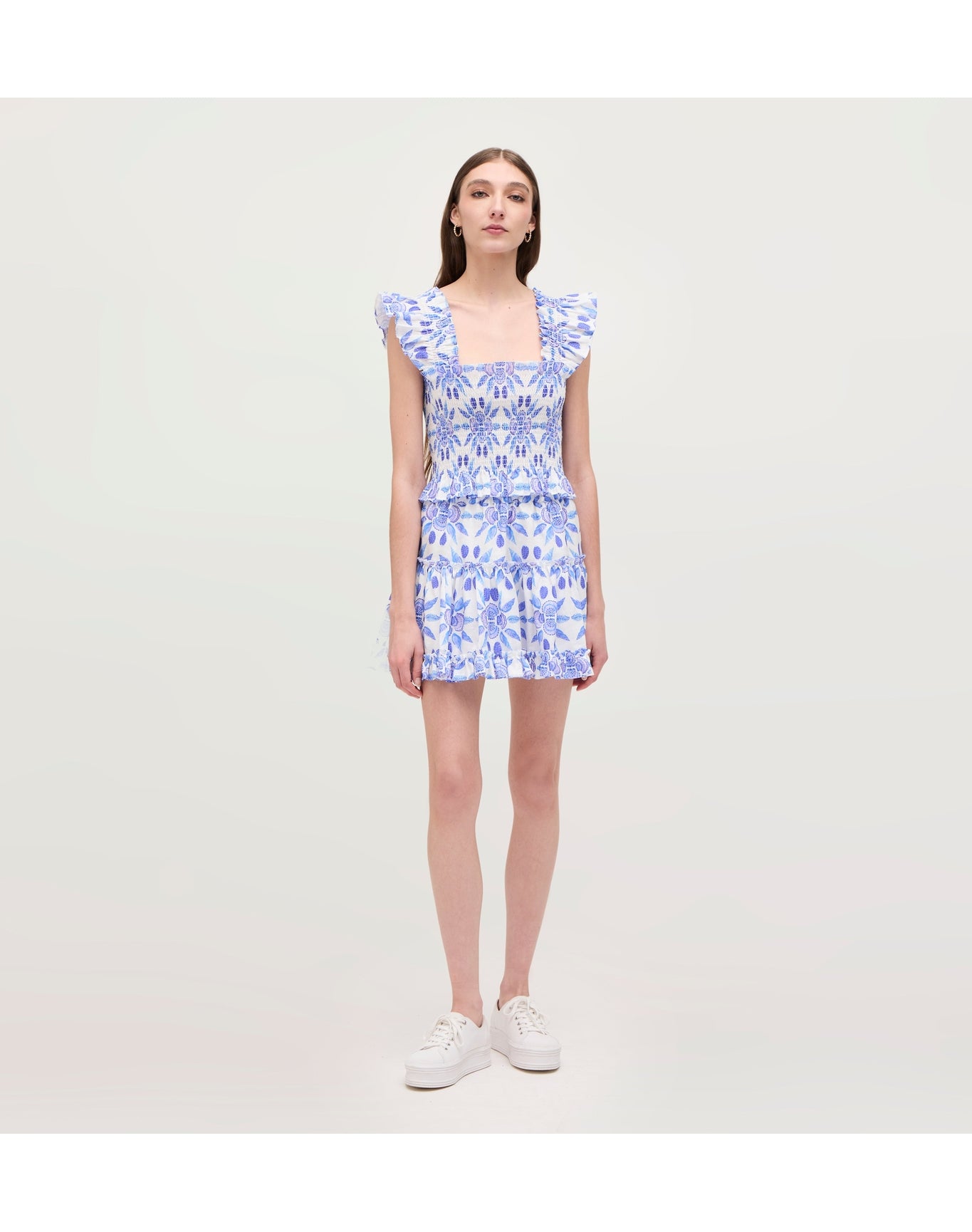 Women | The Linen Paz Skirt | Blue Shell Mosaic Linen