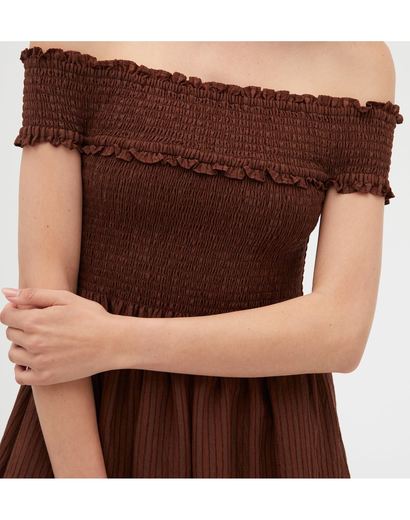 Women | The Marguerite Nap Dress | Chocolate Tonal Seersucker