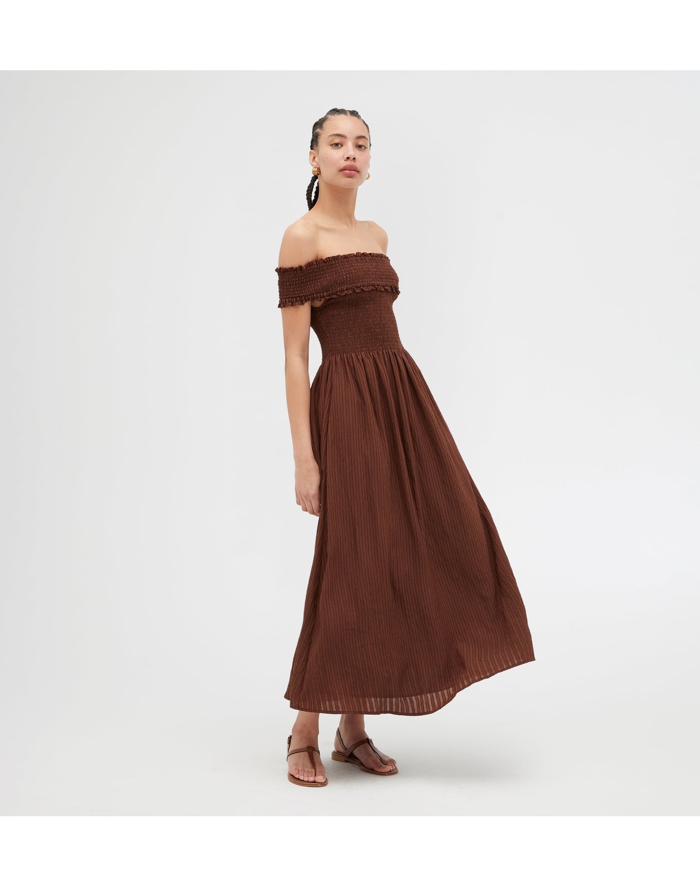Women | The Marguerite Nap Dress | Chocolate Tonal Seersucker