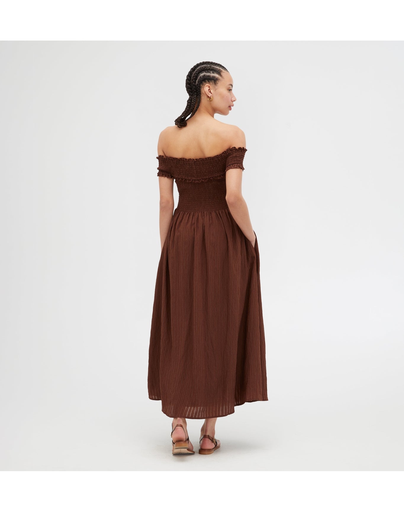 Women | The Marguerite Nap Dress | Chocolate Tonal Seersucker