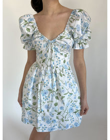 Women | The Ophelia Mini Dress | Blue Peony Bouquet Cotton Sateen