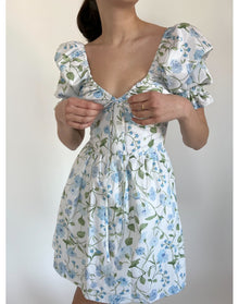 Women | The Ophelia Mini Dress | Blue Peony Bouquet Cotton Sateen