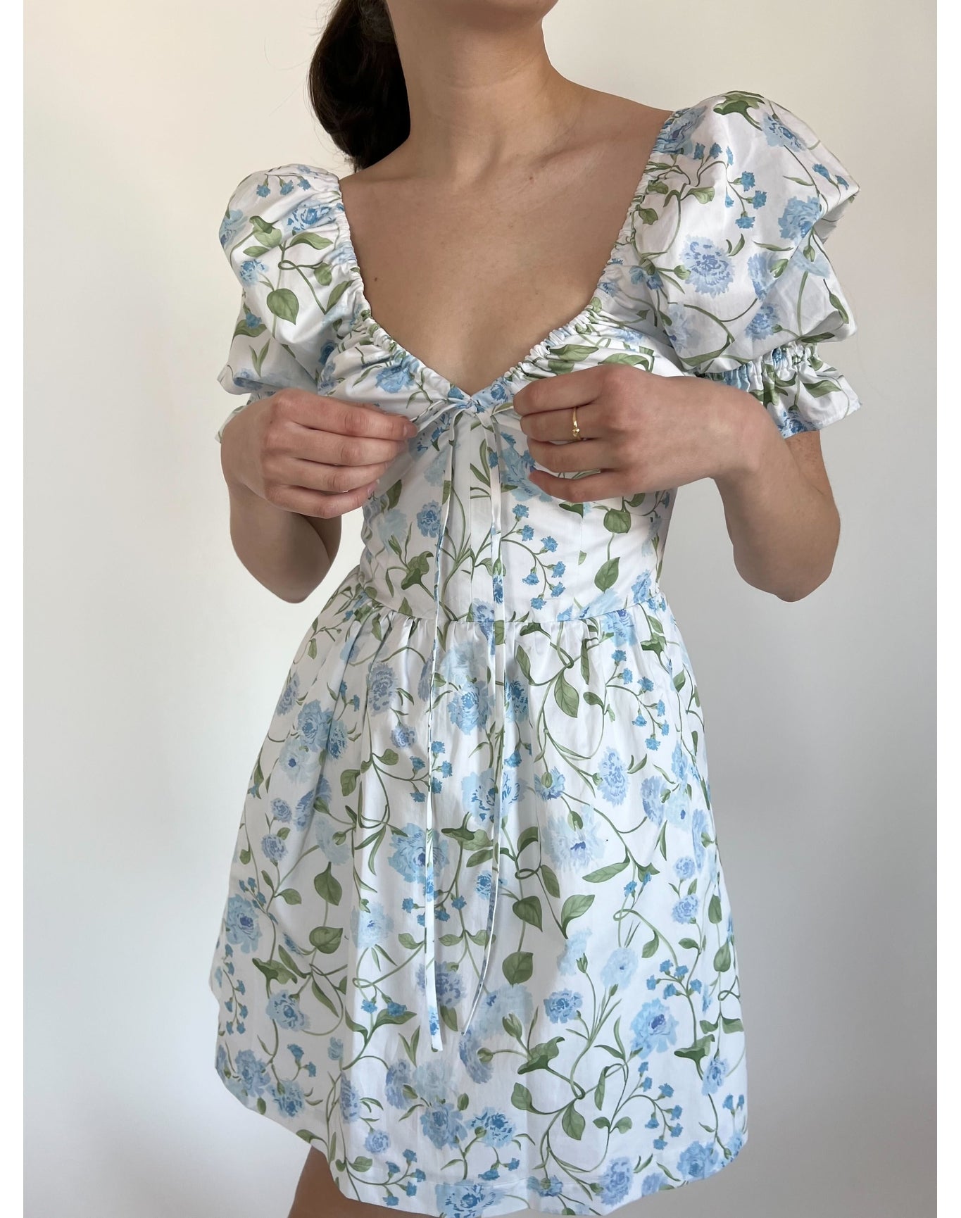 Women | The Ophelia Mini Dress | Blue Peony Bouquet Cotton Sateen