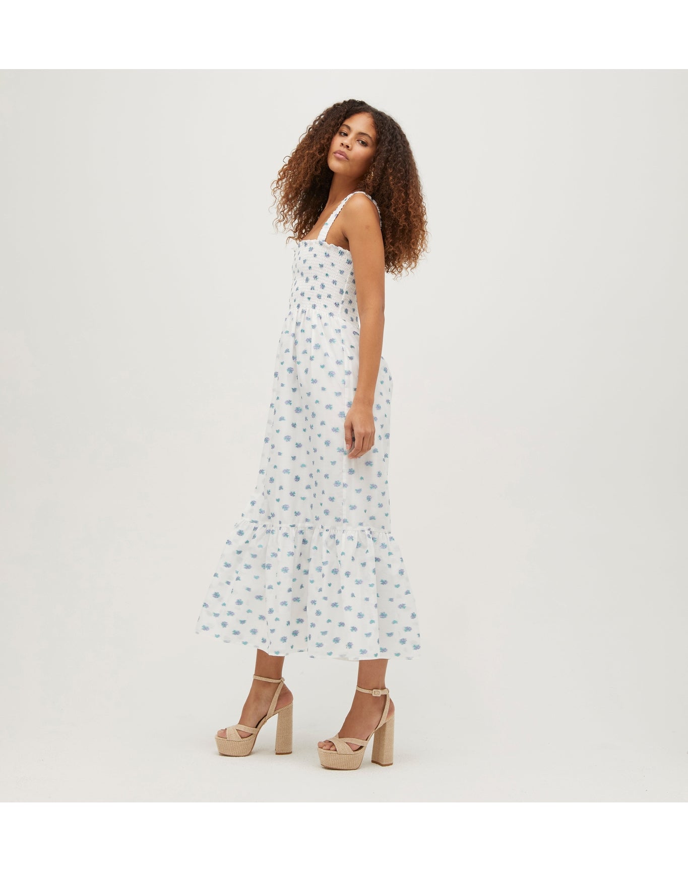 Women | The Organza Anjuli Nap Dress | Spearmint/Lilac Floral Jacquard