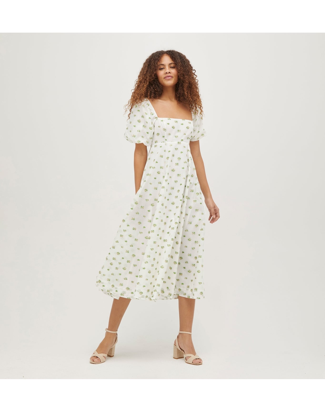 Women | The Organza Matilda Dress | Olive/Coral Floral Jacquard
