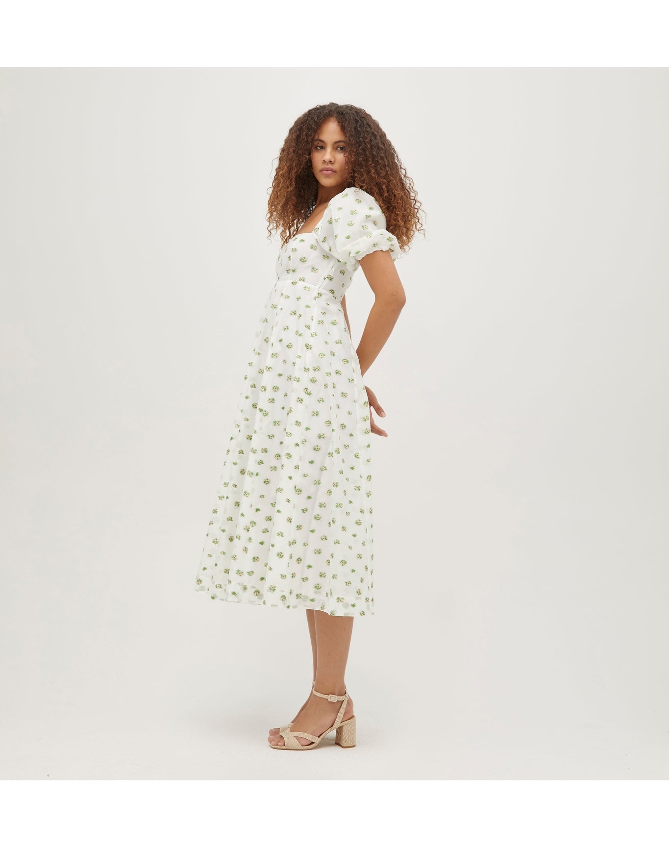 Women | The Organza Matilda Dress | Olive/Coral Floral Jacquard