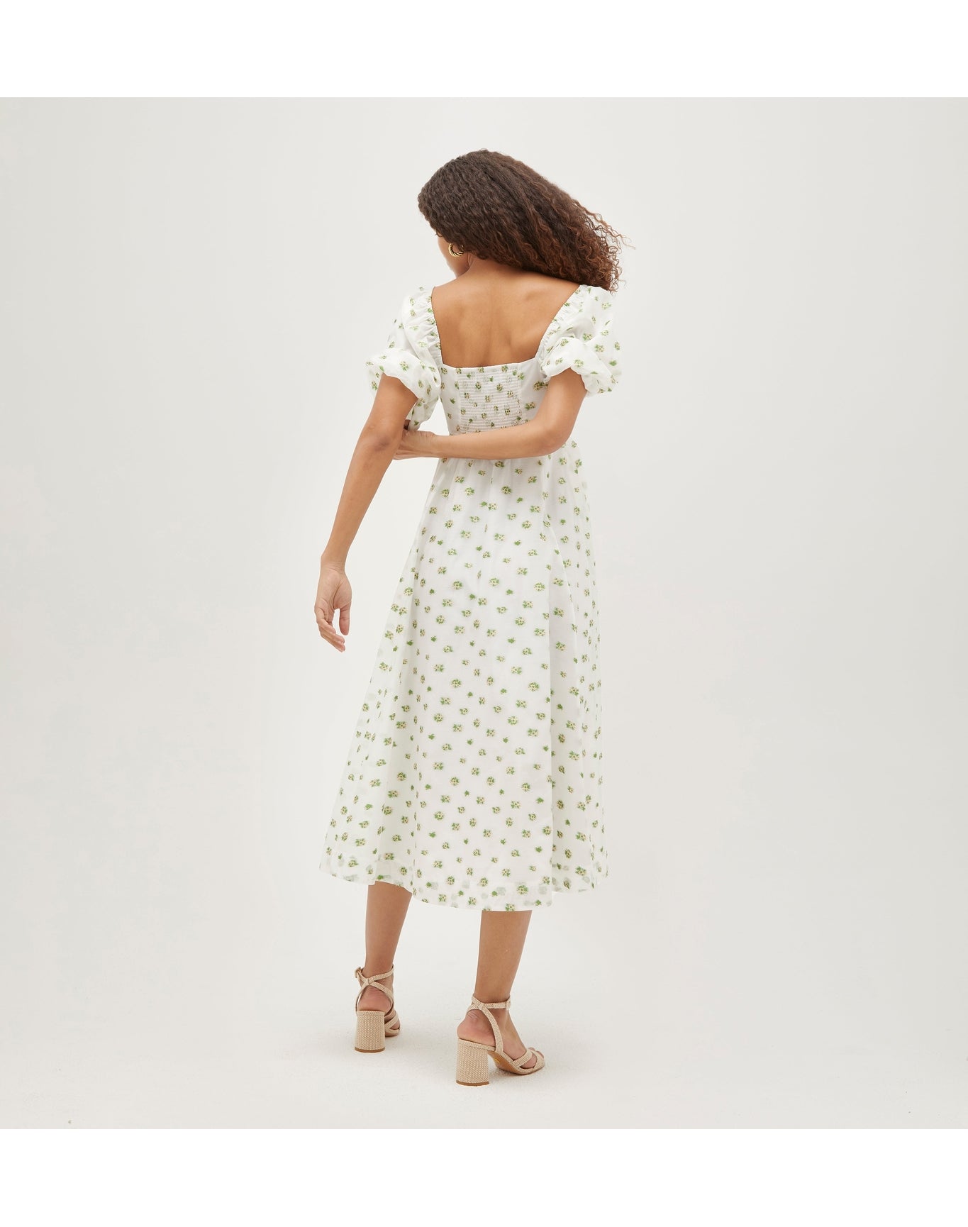 Women | The Organza Matilda Dress | Olive/Coral Floral Jacquard