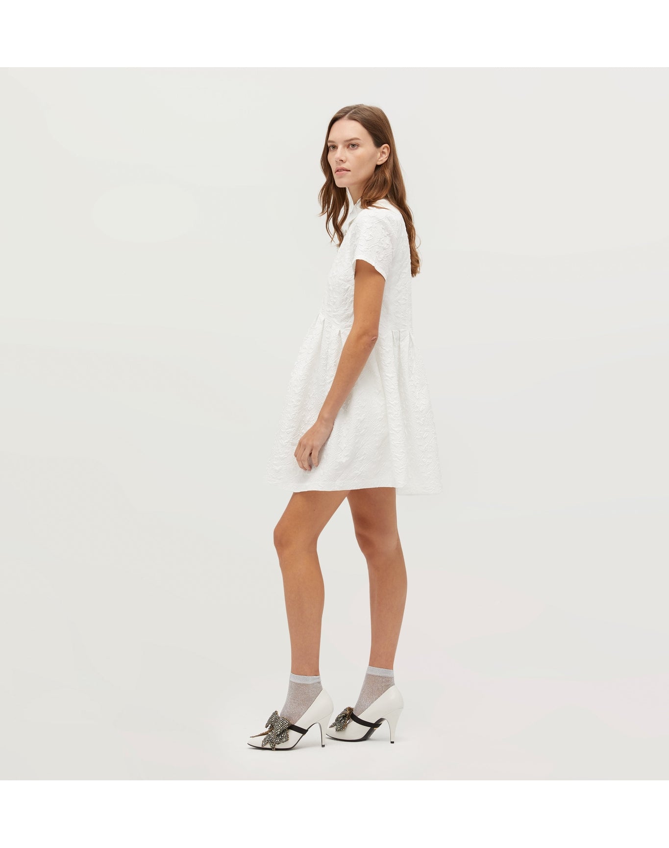 Women | The Rosalind Dress | Winter White Puffy Jacquard
