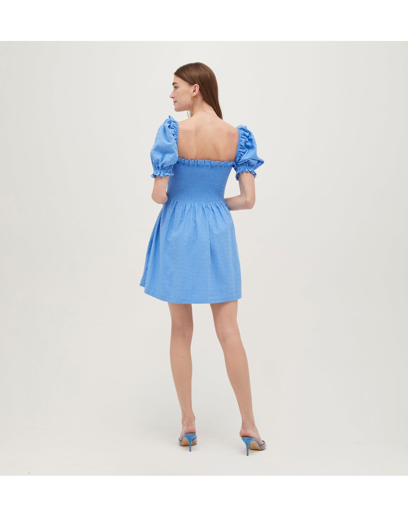 Women | The Scarlett Mini Nap Dress | Hydrangea Blue Textured Clip Dot