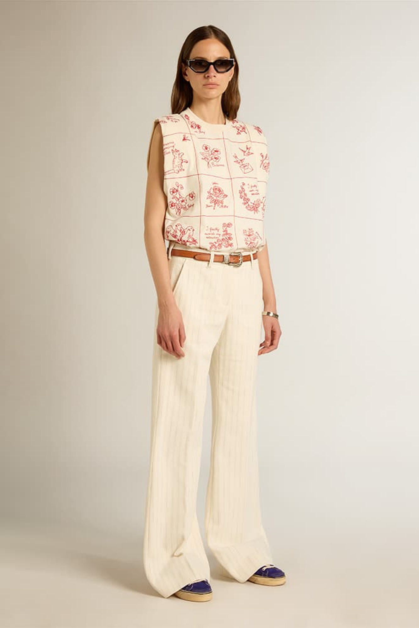 Women | White Cotton Pants | Heritage White/Opal Gray