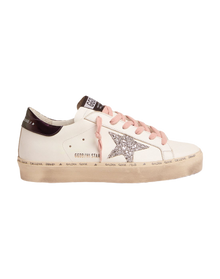 Women | White Hi-Star Sneakers with Glittery Star & Pink Laces | White x Silver x Blue Petrol
