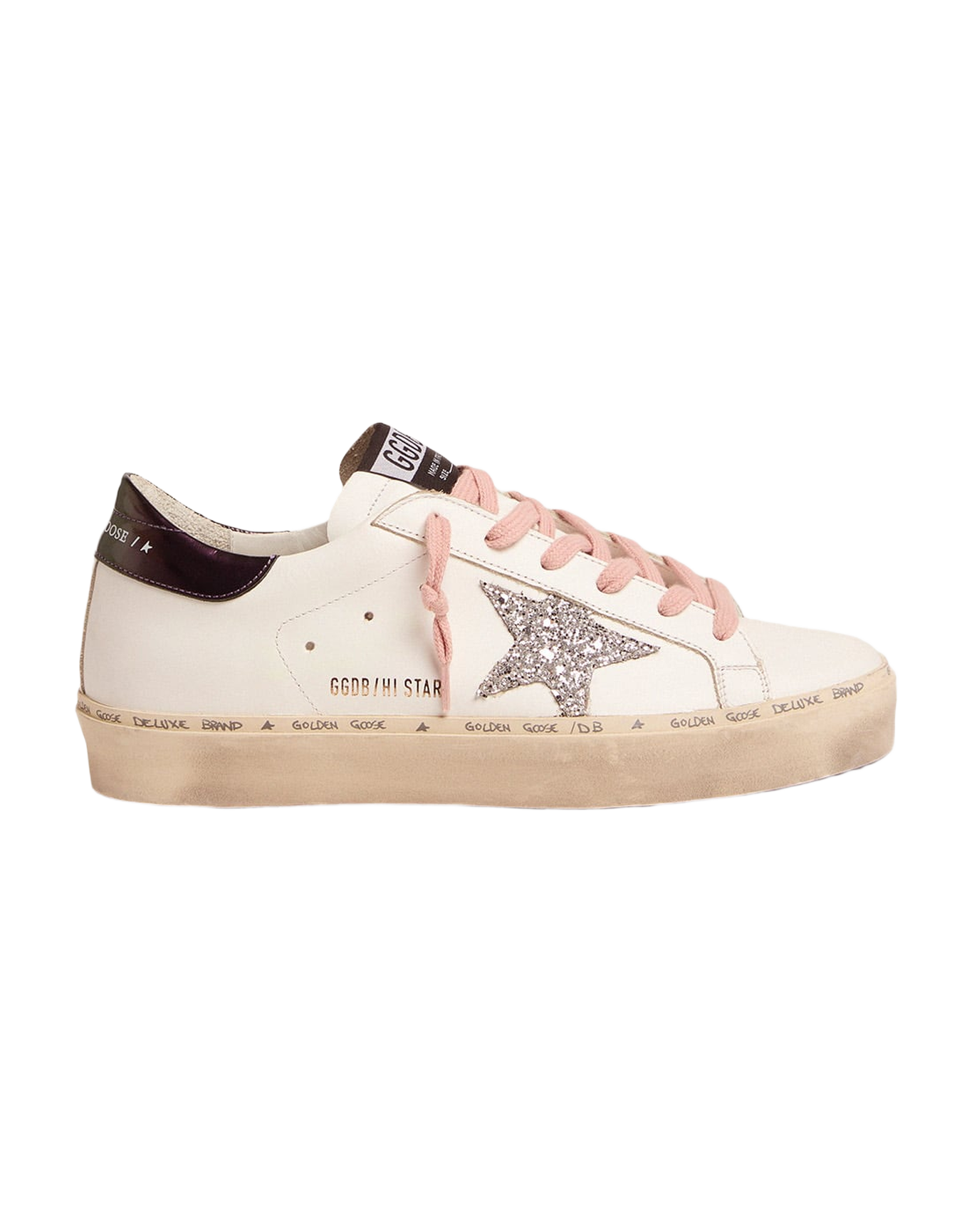 Women | White Hi-Star Sneakers with Glittery Star & Pink Laces | White x Silver x Blue Petrol