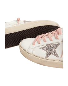 Women | White Hi-Star Sneakers with Glittery Star & Pink Laces | White x Silver x Blue Petrol