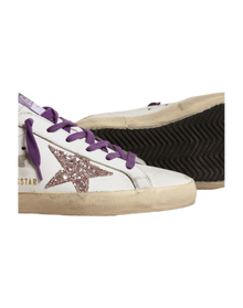 Women | White Super-Star Sneakers with A Glitter Star & Yellow Heel Tab | White x Pink x Yellow