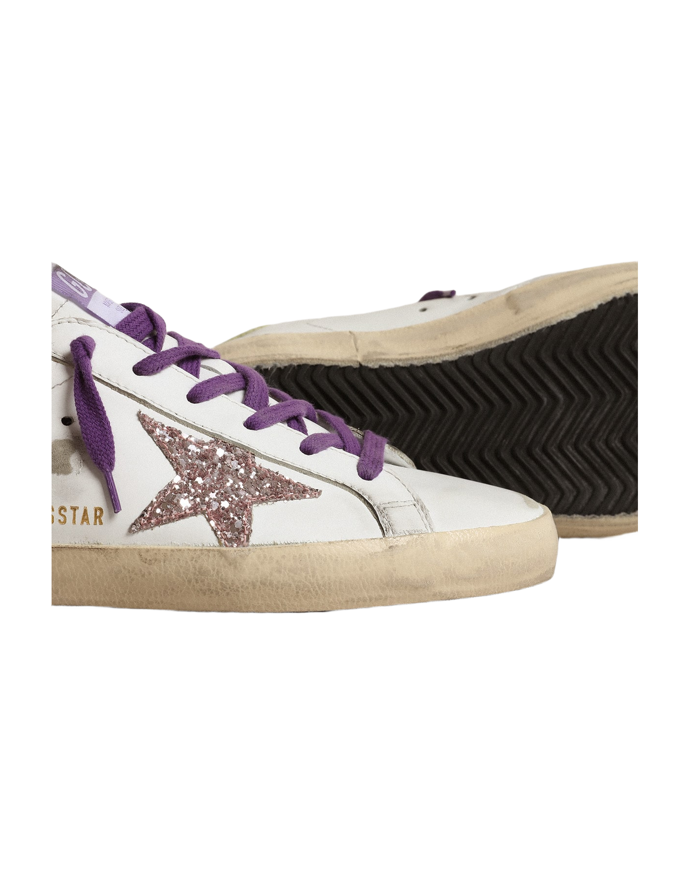 Women | White Super-Star Sneakers with A Glitter Star & Yellow Heel Tab | White x Pink x Yellow