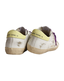 Women | White Super-Star Sneakers with A Glitter Star & Yellow Heel Tab | White x Pink x Yellow
