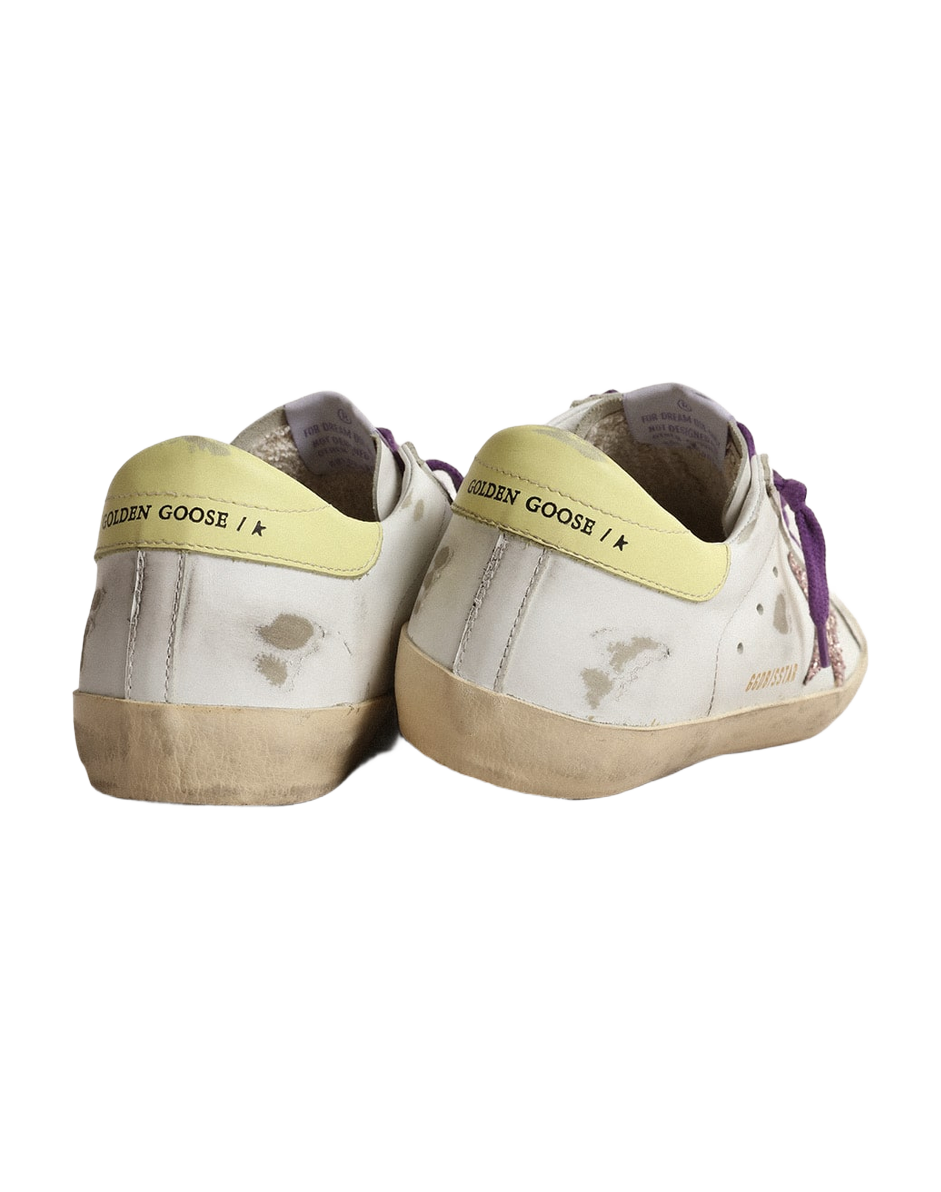 Women | White Super-Star Sneakers with A Glitter Star & Yellow Heel Tab | White x Pink x Yellow