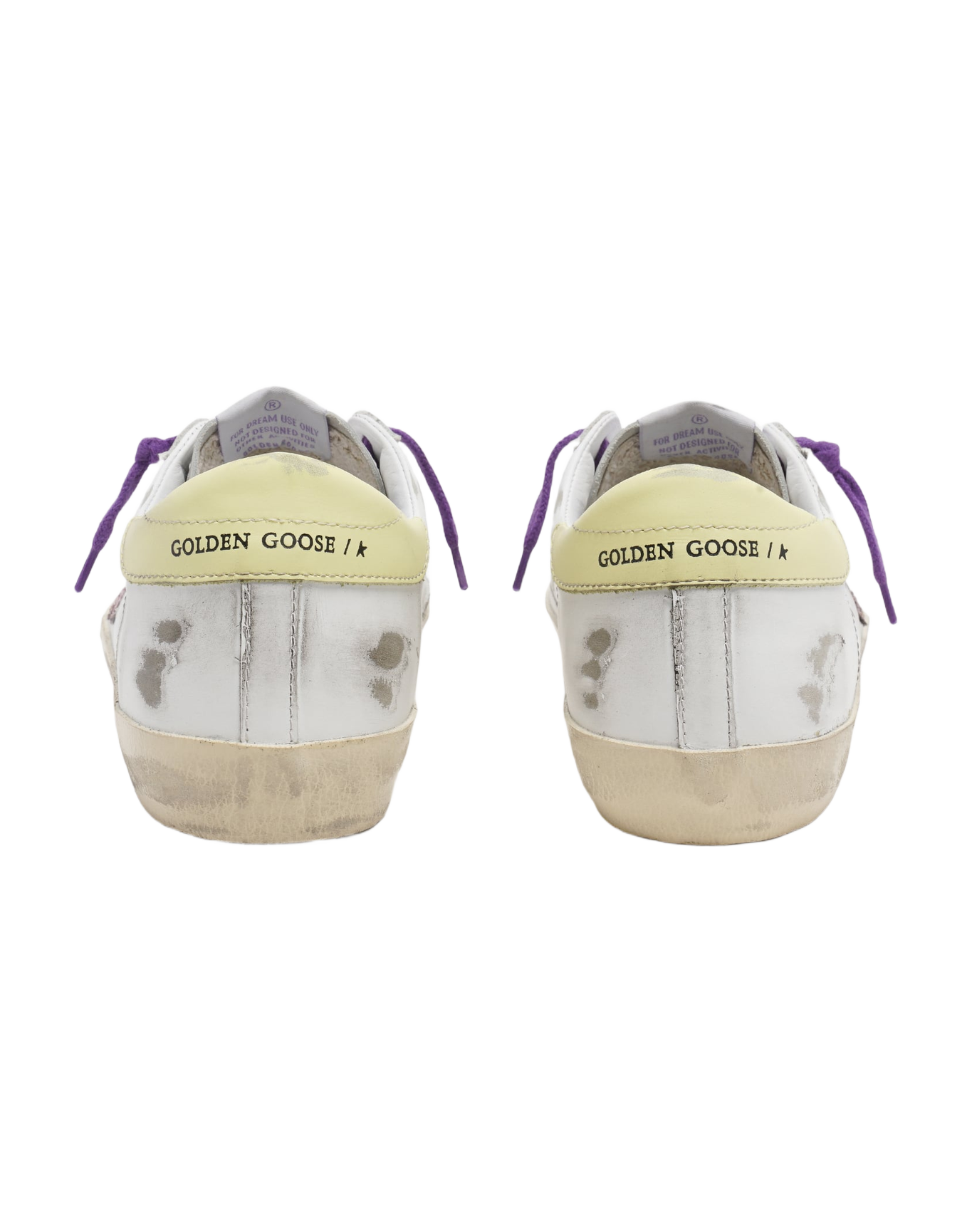 Women | White Super-Star Sneakers with A Glitter Star & Yellow Heel Tab | White x Pink x Yellow