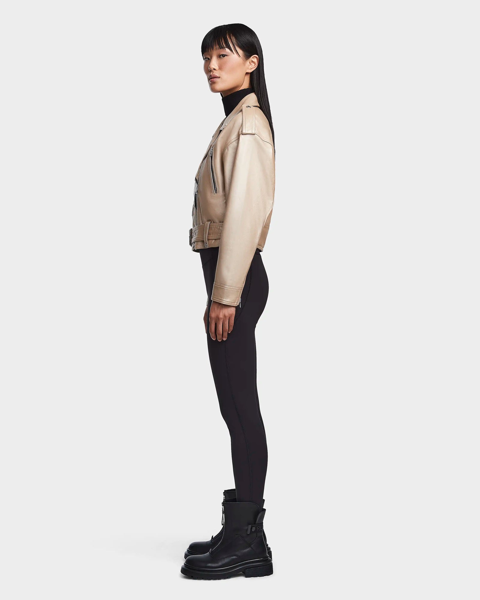 Women | MAGGIE Leather Jacket | Metallic Ivory