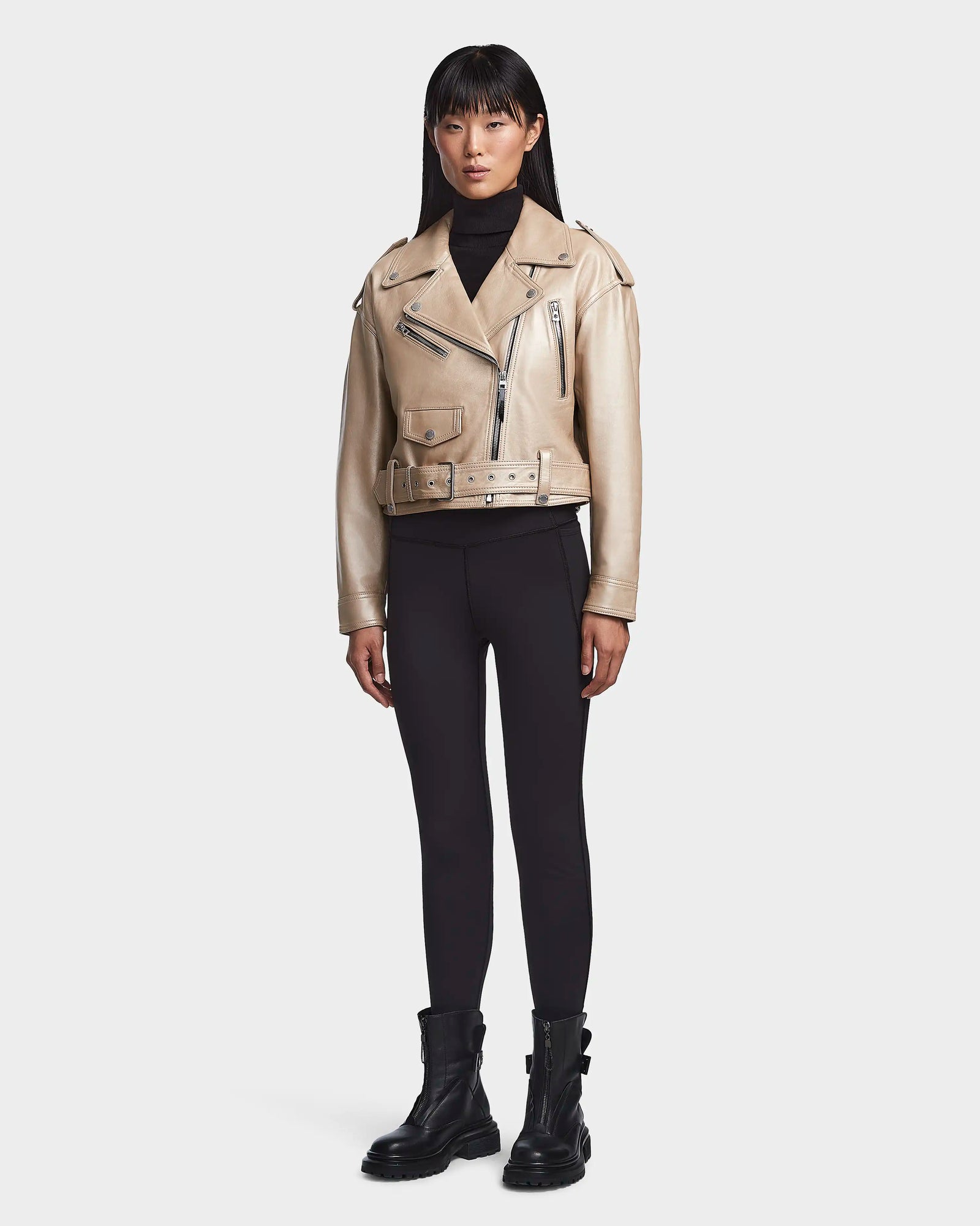 Women | MAGGIE Leather Jacket | Metallic Ivory