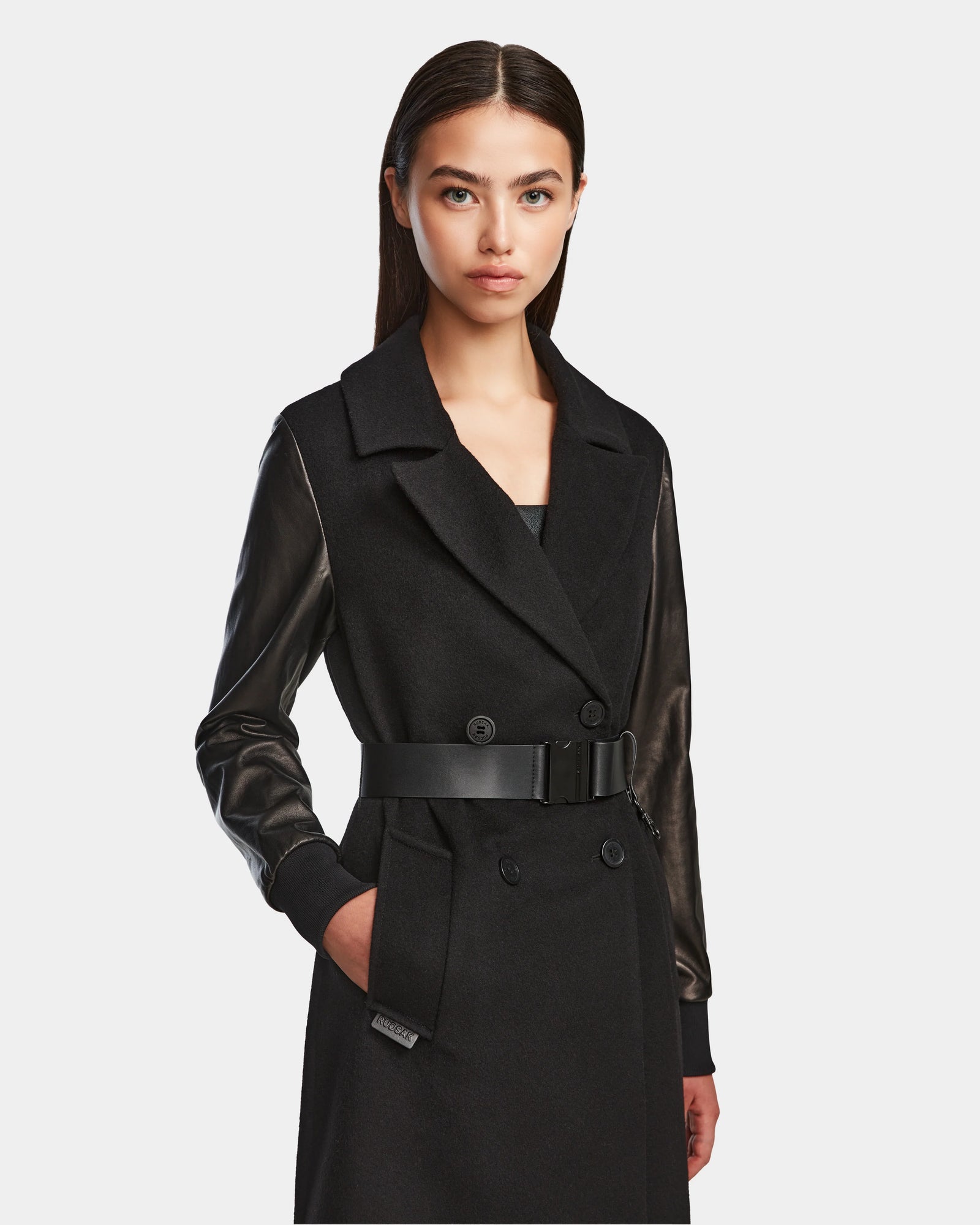 Women | MARYLIN Wool & Leather Coat | Black