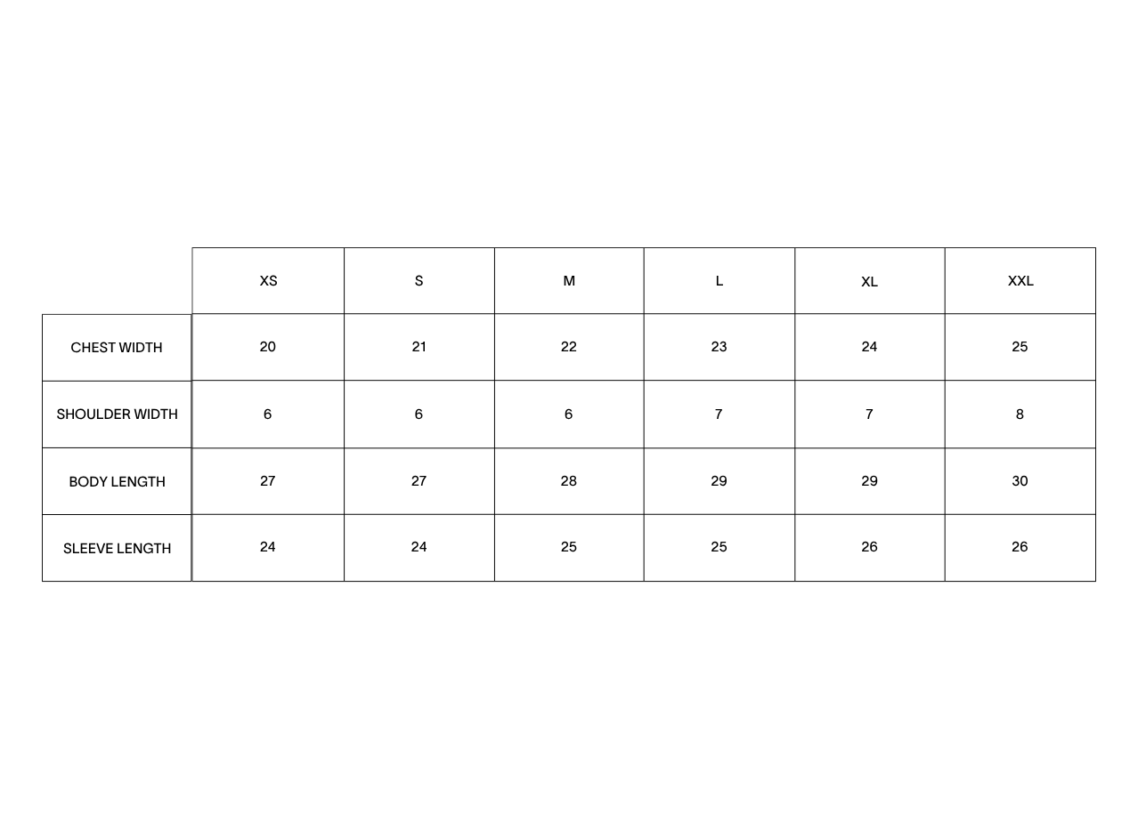 Product size guide