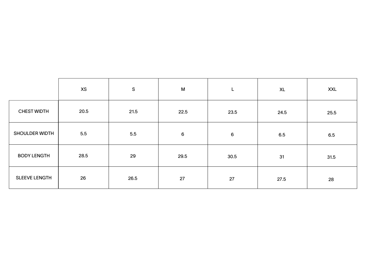 Product size guide